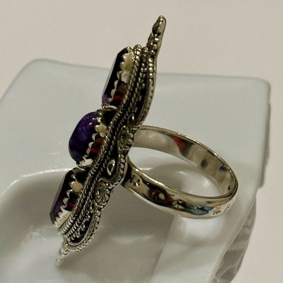 Gorgeous Genuine Amethyst & Purple Mohave Turquoise Southwest Statement Ring - Picture 5 of 6
